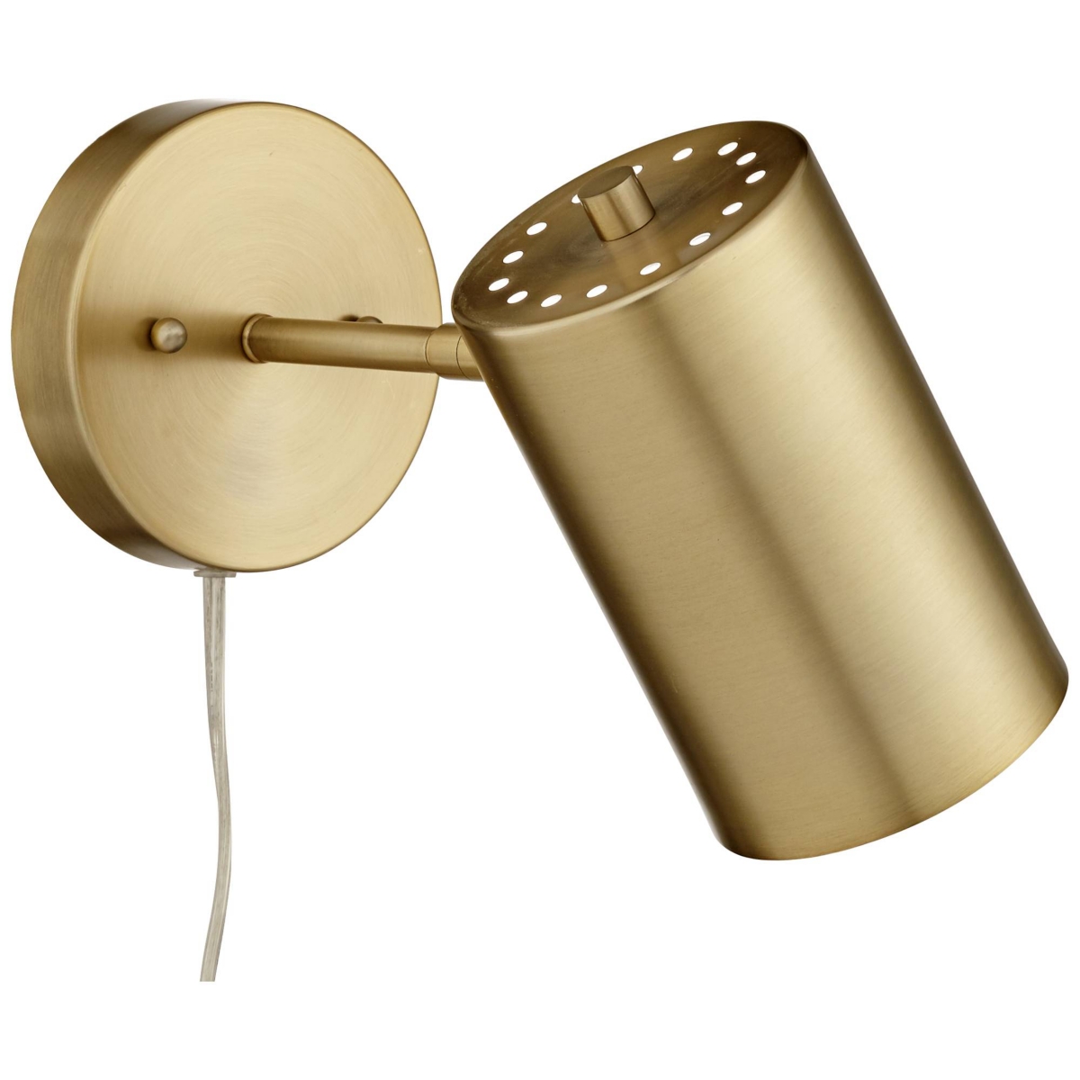 Carla Modern Wall Lamp Polished BrassMetal Plug-In Wide Fixture Mounted Adjustable Cylinder Down Cylinder Shade Bedroom Bedside House Reading