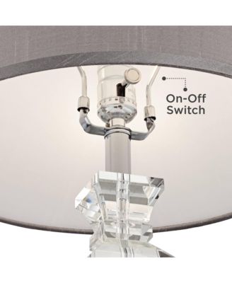 Traditional Table Lamp 25" High Crystal Body Gray Tapered Drum Shade for Living Room Bedroom Bedside Nightstand Family