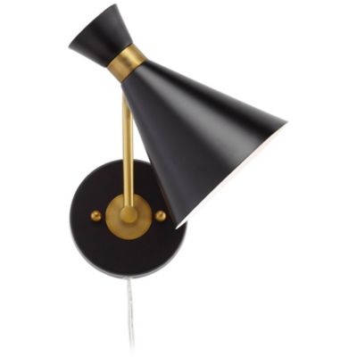 Venice Mid Century Modern Wall Lamp Matte Black Brass Plug-in 6 1/4" Light Fixture Adjustable Metal Cone Shade for Bedroom Living Room