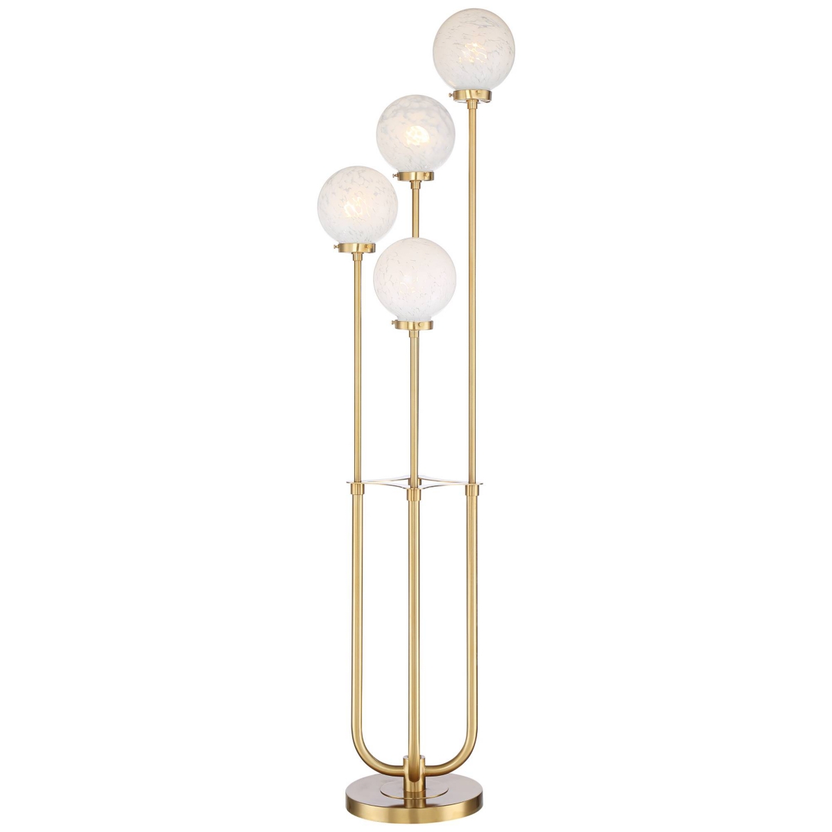 Candida Mid-Century Modern Floor Standing Lamp with Riser 4-Light Led Tall WarmMetal White Glass Globe Shade Decor Living Room Reading House