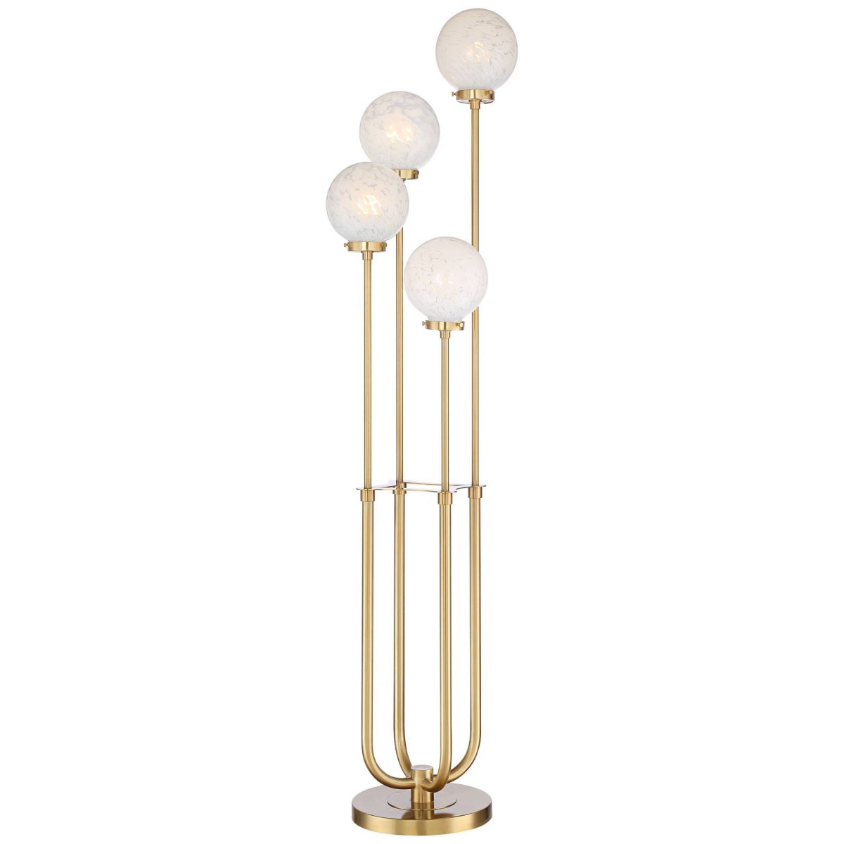 Candida Mid-Century Modern Floor Standing Lamp with Riser 4-Light Led Tall WarmMetal White Glass Globe Shade Decor Living Room Reading House