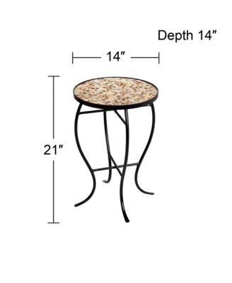 Modern Black Round Outdoor Accent Side Tables 14" Wide Set of 2 Natural Mosaic Tabletop for Front Porch Patio Home House