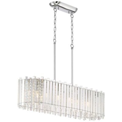 Mirabell Chrome Linear Island Pendant Chandelier 34" Wide Modern LED Clear Glass Crystal 6-Light Fixture for Dining Room Kitchen