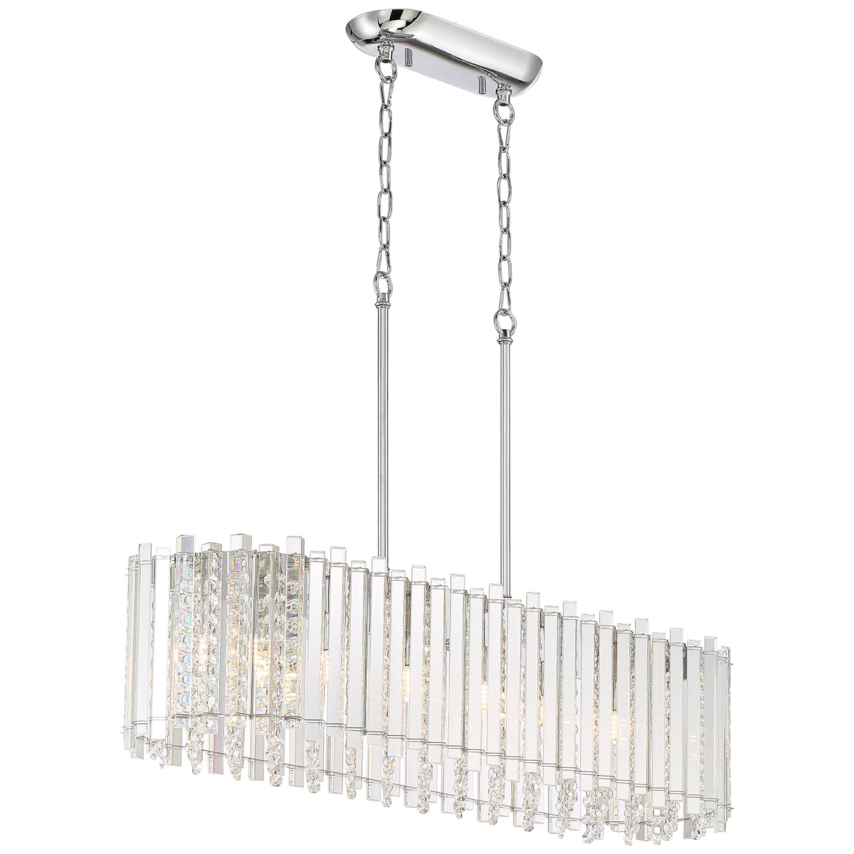 Possini Euro Design Mirabell ChromeLarge Linear Island Pendant Chandelier Wide Modern Led Clear Glass Crystal Prism 6-Light Fixture for Ki