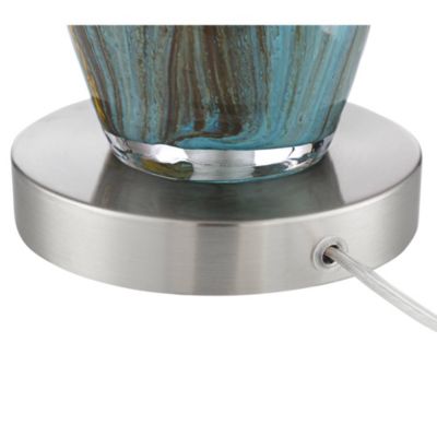 Azure Modern Table Lamps 29 1/2" Tall Set of 2 Blue Brown Art Glass White Fabric Drum Shade for Bedroom Living Room Bedside Nightstand