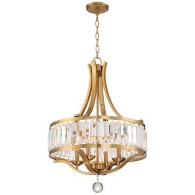 Prava Warm Brass Pendant Chandelier 21 1/2" Wide Modern Crystal 4-Light Fixture for Dining Room House Foyer Kitchen Island Bedroom