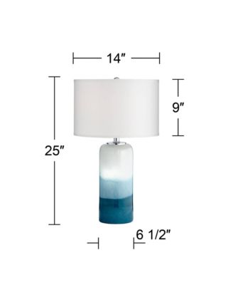 Roxanne Coastal Table Lamp 25" High White Blue Glass with LED Nightlight Drum Shade for Bedroom Living Room Bedside Nightstand
