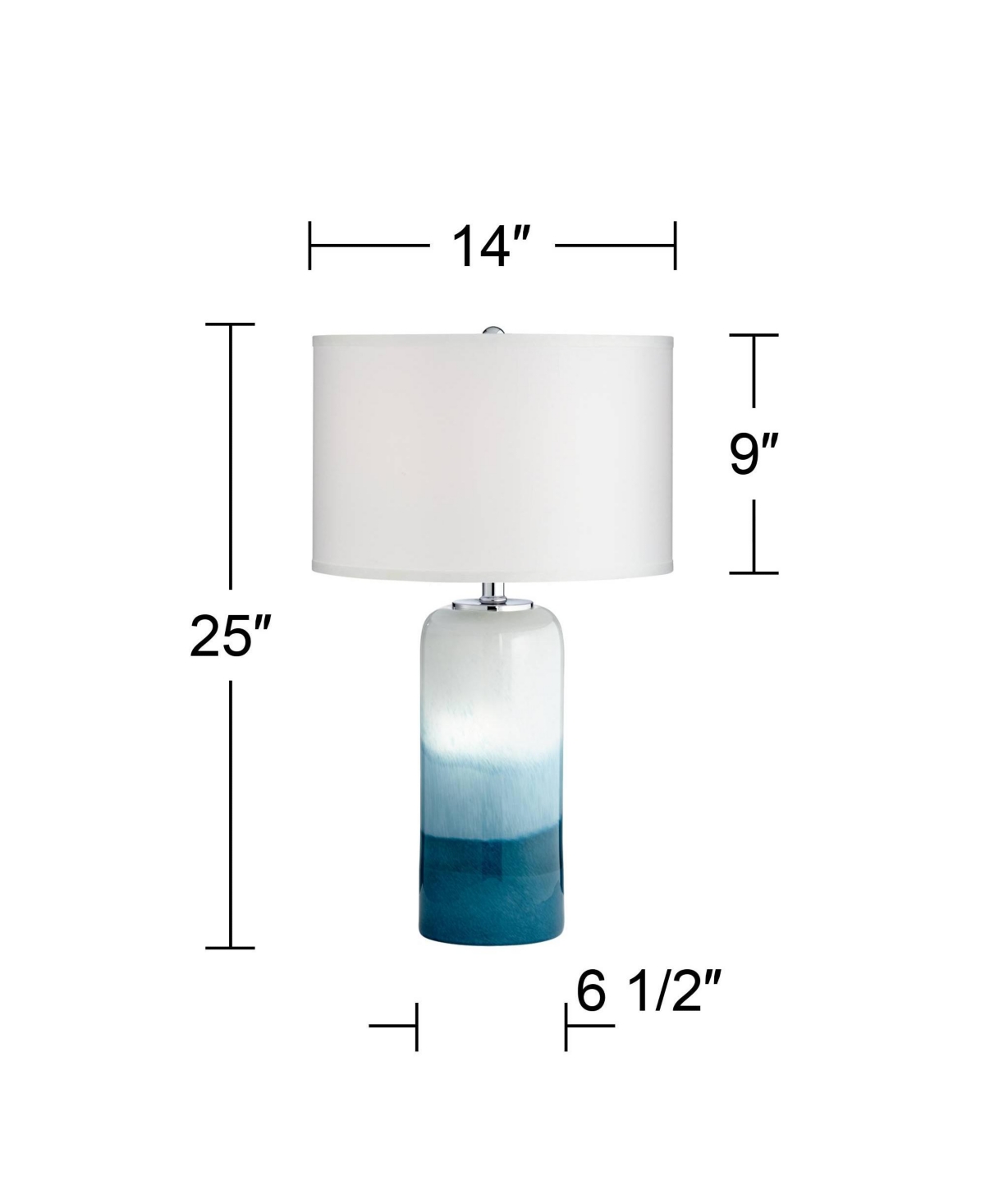 Roxanne Modern Coastal Table Lamp with Nightlight Led HighArt Glass Column White Drum Shade Decor for Living Room Bedroom House Bedside Home