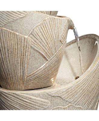 Three Urn 30" High Large Coastal Modern Indoor Outdoor Decor Faux Stone Floor Fountain with Light LED Cascading