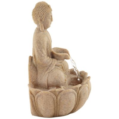 Calm Buddha 14" High Small Zen Asian Indoor Outdoor Decor Sand Stone Tabletop Fountain with Light LED Outside