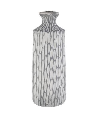 Patrick Modern Coastal Table Lamp 26 1/4" High Whitewash Gray Geometric Ceramic Drum Fabric Shade Decor for Bedroom Living Room House Home Bedside Nightstand Office Family - 360 Lighting