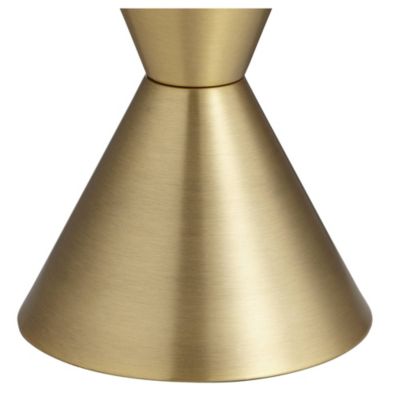 Elka Modern Mid Century Table Lamp 28" Tall Brass Geometric Metal White Drum Shade for Bedroom Living Room Bedside Nightstand Office Home