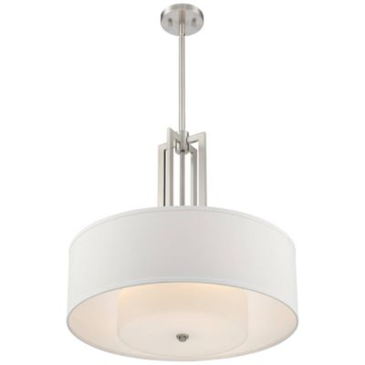 Adriana Brushed Nickel Finish Pendant Light 24" Wide Modern Glass Off White Linen Drum Shade 4-Light Fixture for Dining Room House Bedroom Kitchen Island Hallway High Ceilings - Possini Euro Design