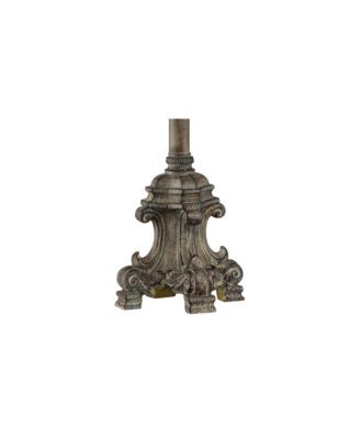 French Buffet Table Lamp Beige Scroll Metal Lattice Candlestick Framed Cylinder Shade for Dining Room