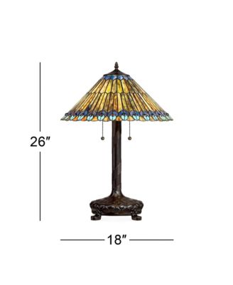 Table Lamp 26" High Antique Bronze Tiffany Style Peacock Art Glass Shade for Living Room Family Bedroom Bedside Office