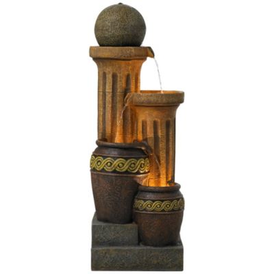 Sphere Jugs and Columns 50" High Large Rustic Indoor Outdoor Decor Faux Stone Floor Fountain with Light LED