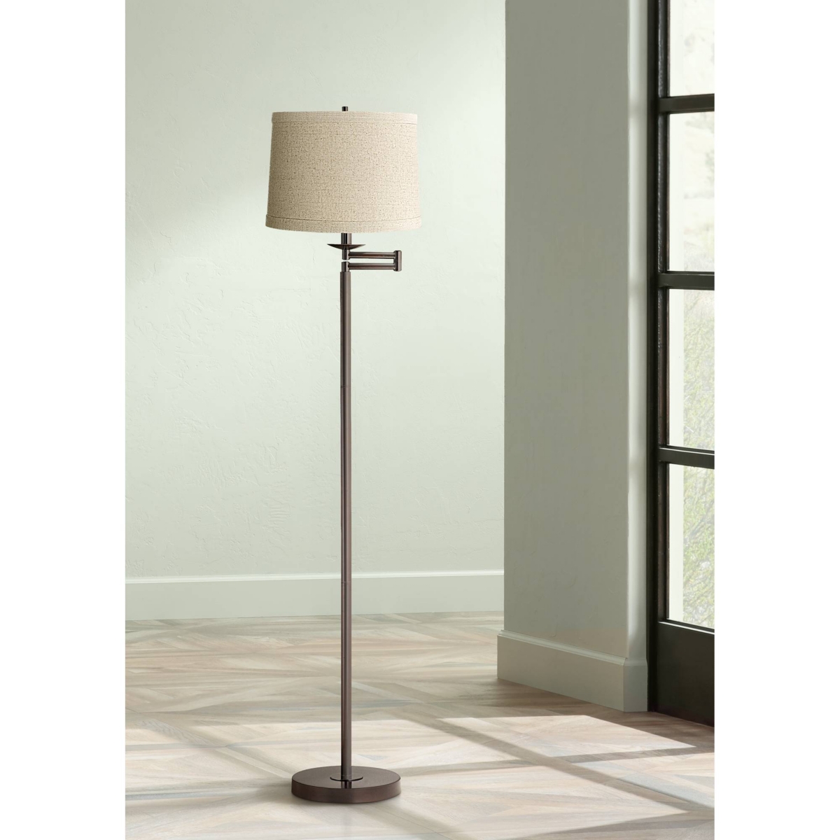 Natural Linen Medium Drum Lamp Shade Top x Bottom x High (Spider) Replacement with Harp and Finial - Spring crest