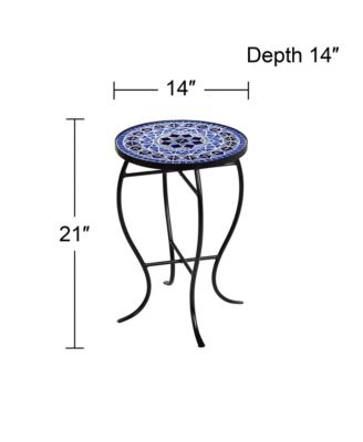 Modern Black Round Outdoor Accent Side Table 14" Wide Light Blue Mosaic Tabletop Front Porch Patio Home House Balcony