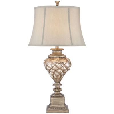 Luke Traditional Table Lamp 33 3/4" Tall Mercury Glass with Nightlight LED Off White Mist Fabric Bell Shade for Bedroom Living Room