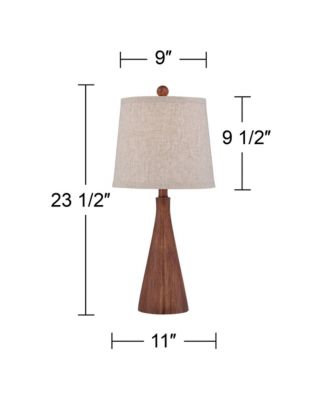 Fraiser Modern Accent Table Lamp 23 1/2" High Brown Faux Wood Oatmeal Drum Shade for Bedroom Living Room Bedside Nightstand Office Kids