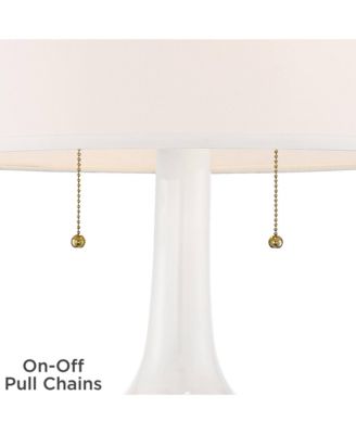 Natalia Modern Country Cottage Table Lamp 27" Tall White Ceramic Glaze Textured Floral Bloom Drum Shade for Bedroom Living Room House Home Bedside Nightstand Office Family - Possini Euro Design