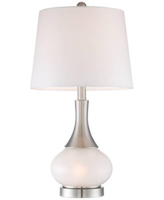 Serrena Modern Accent Table Lamp 23" High White Glass Brushed Nickel Metal with Nightlight Drum Shade for Bedroom Living Room House Home