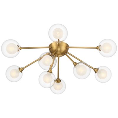 Warm Brass 9-Light LED Clear Globe Glass 28" Wide Modern Fixture Ceiling Light Flush Mount