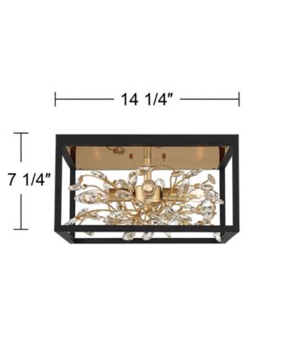 Carrine Modern Ceiling Light Flush Mount Fixture 14 1/4" Wide Black Gold 4-Light Clear Crystal for Bedroom Kitchen Living Room