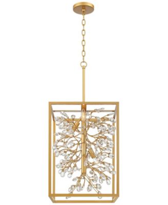Light Brass Gold Pendant Chandelier 15 1/4" Wide Modern Clear Crystal 4-Light Fixture for Dining Room House
