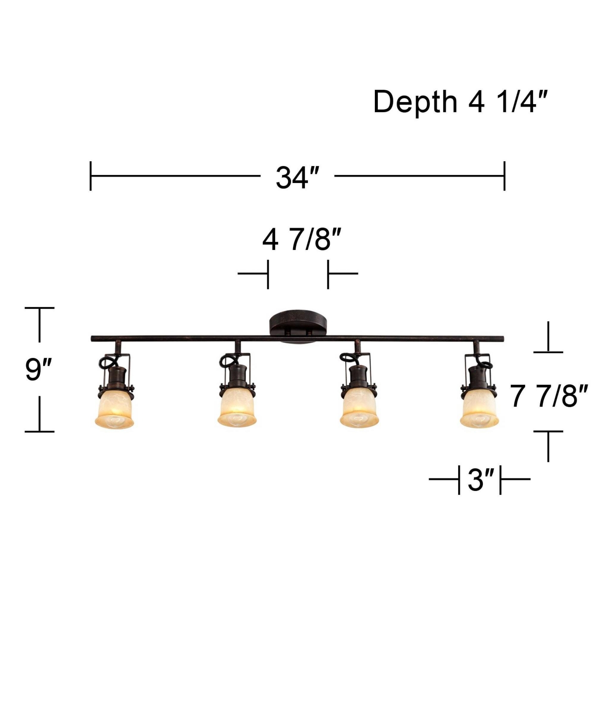 Pro Track 4-Head Ceiling or Wall Track Light Fixture Kit Spot-Light Directional MonorailBronze Finish Amber Glass Traditional Kitchen Bathroom