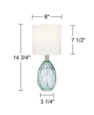 Modern Accent Table Lamps 14 3/4" High Set of 2 Diamond Blue Green Glass Fabric Drum Shade for Bedroom Bedside Office (Color May Vary)