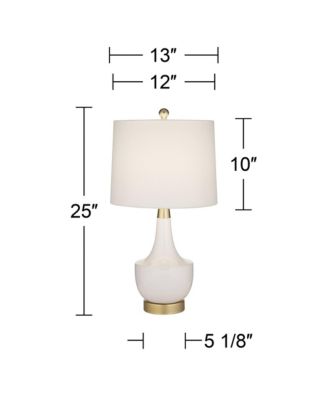 Nesbit 25" High Mid Century Modern Table Lamps Set of 2 USB Port White Gold Ceramic Metal Living Room Charging