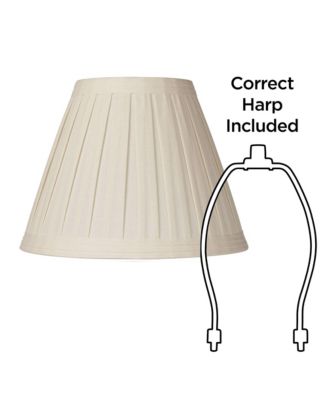 Set of 2 Creme Linen Box Pleated Medium Drum Lamp Shades 7" Top x 14" Bottom x 11" High (Spider) Replacement with Harp and Finial