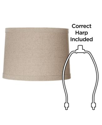 Set of 2 Natural Linen Medium Drum Lamp Shades 13" Top x 14" Bottom x 10" High (Spider) Replacement with Harp and Finial
