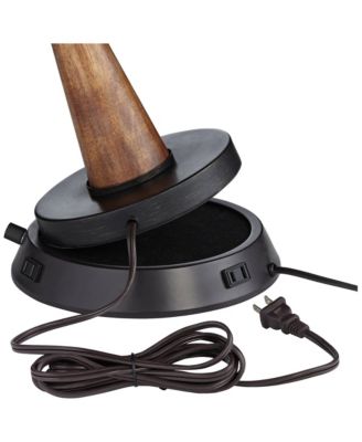 Bentley Rustic Farmhouse Table Lamp 29" Tall Brown Leaf with Dimmable USB Workstation Base Off White Empire Shade for Bedroom Living Room