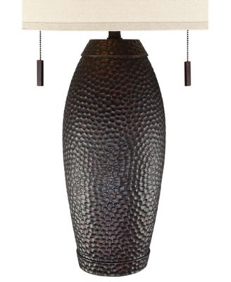 Rustic Farmhouse Vintage Table Lamp with USB Charging Port 31" Tall Bronze Drum Shade Living Room Bedroom House Bedside