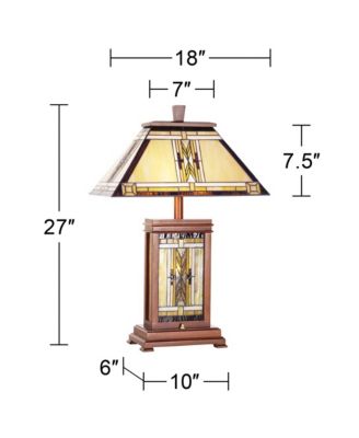 Walnut Mission Rustic Table Lamp 27" Tall Wood with Nightlight Stained Art Glass Shade for Bedroom Living Room Bedside Nightstand