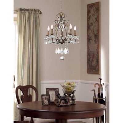Jolie Bronze 5-Light 19.5" Wide French Crystal Beaded Fixture Pendant Chandelier