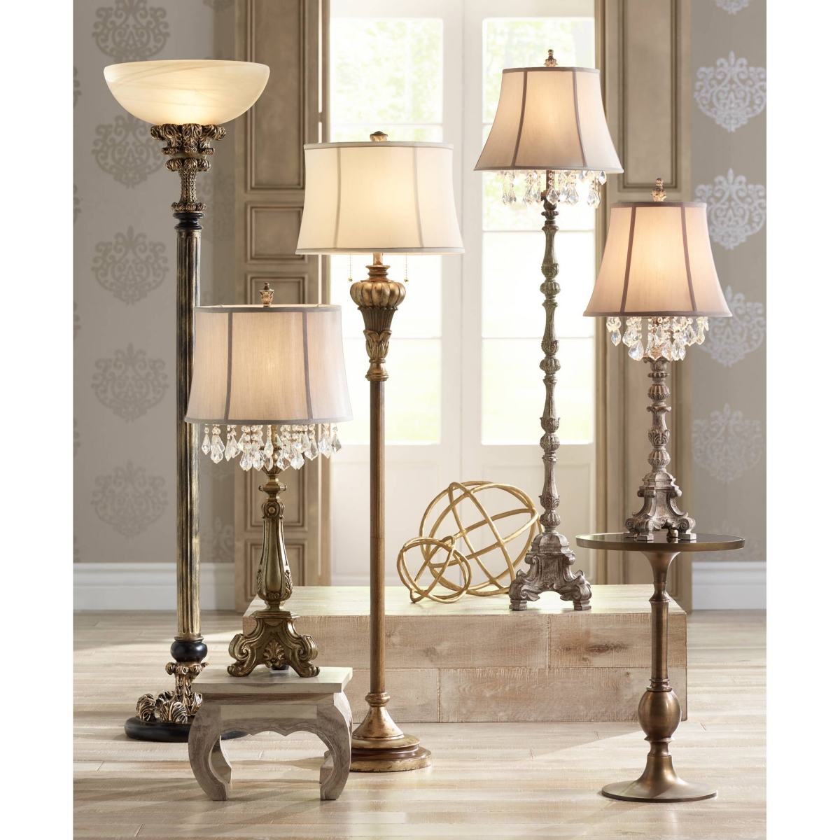 Barnes and Ivy Dubois Traditional French Country Console Table Lamp Tall AntiqueCrystal Chandelier Drum Shade Decor for Living Room Bedro