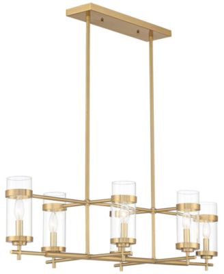 Mikel Soft Gold Linear Island Pendant Chandelier 42" Wide Modern Clear Glass Shade 6-Light Fixture for Dining Room House Kitchen