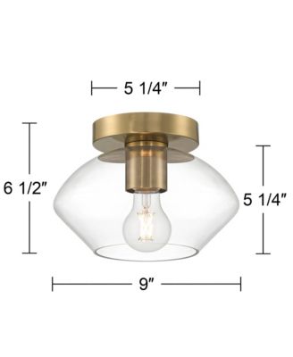 Gustin Modern Ceiling Light Semi Flush-Mount Fixture 8 3/4" Brass Clear Glass for Bedroom Kitchen Living Room