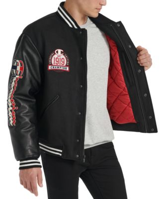 Champion Men's Logo-Patch Mixed-Media Varsity Jacket - Macy's
