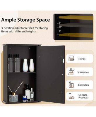 Bathroom Wall Cabinet Single Mirror Door Cupboard Wood Shelf Storage Medicine Cabinet