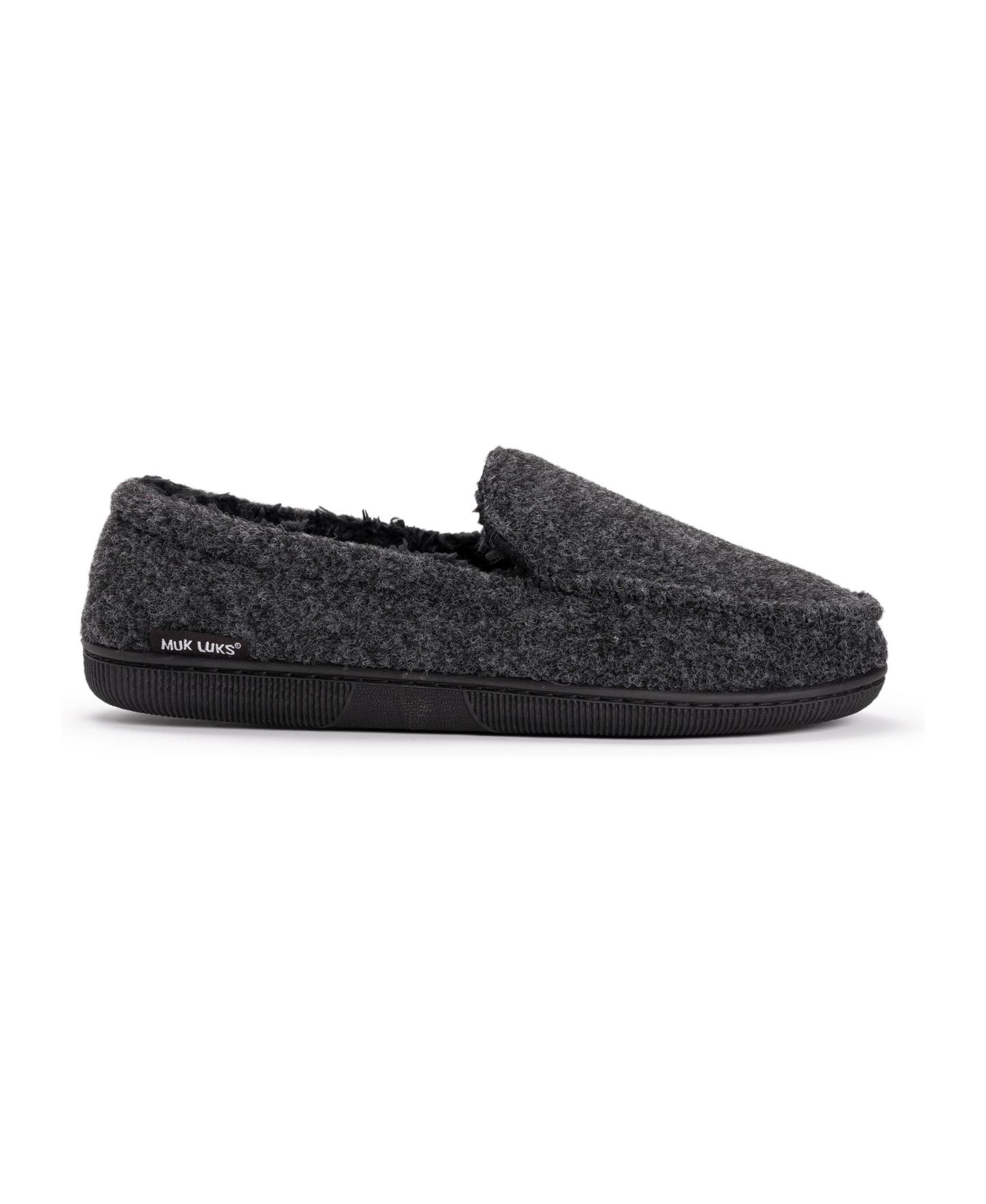 Мужские тапочки MUK LUKS Faux Wool Moccasin Slippers, цвет: Чёрный — фото 2