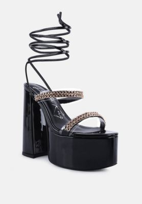 Womens Indulgence Metal Chain Lace Up Chunky Sandals