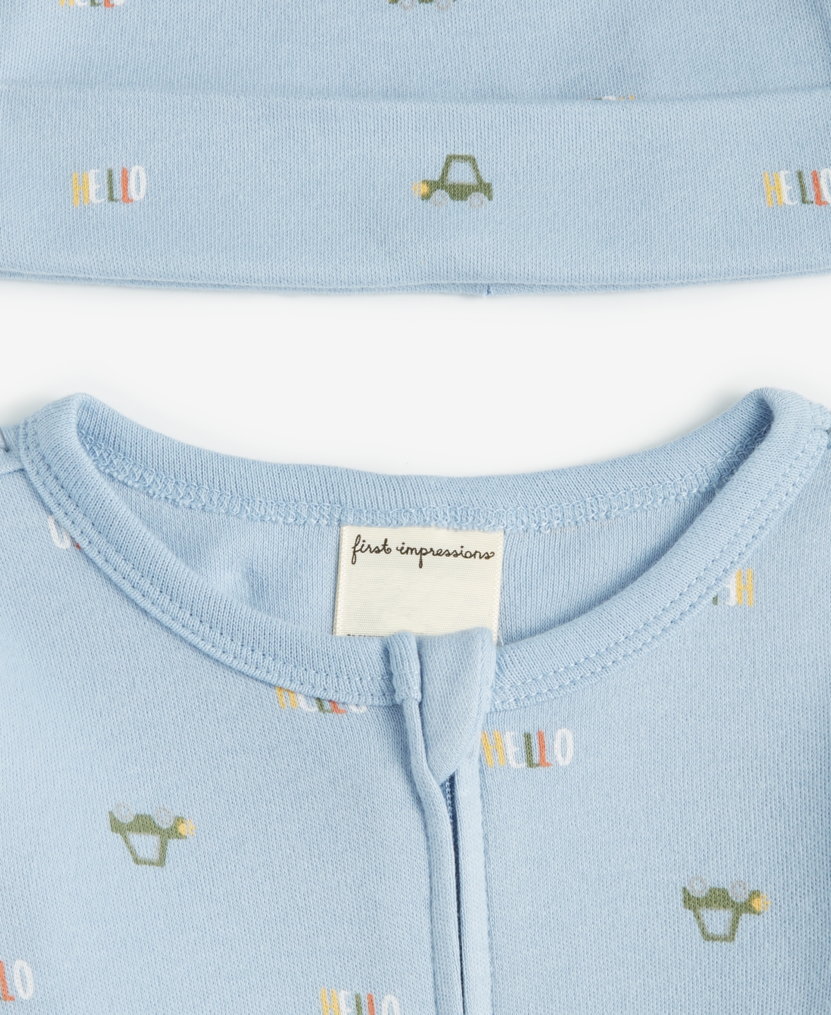 First Impressions Baby Boys Travel Cotton Hat & Footed Coverall, 2 Piece Set, Created For Macy's In Teton Blue