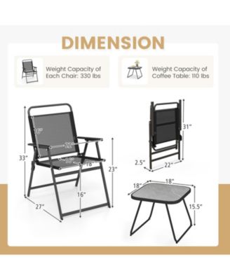 3 Pieces Patio Folding Conversation Chairs and Table