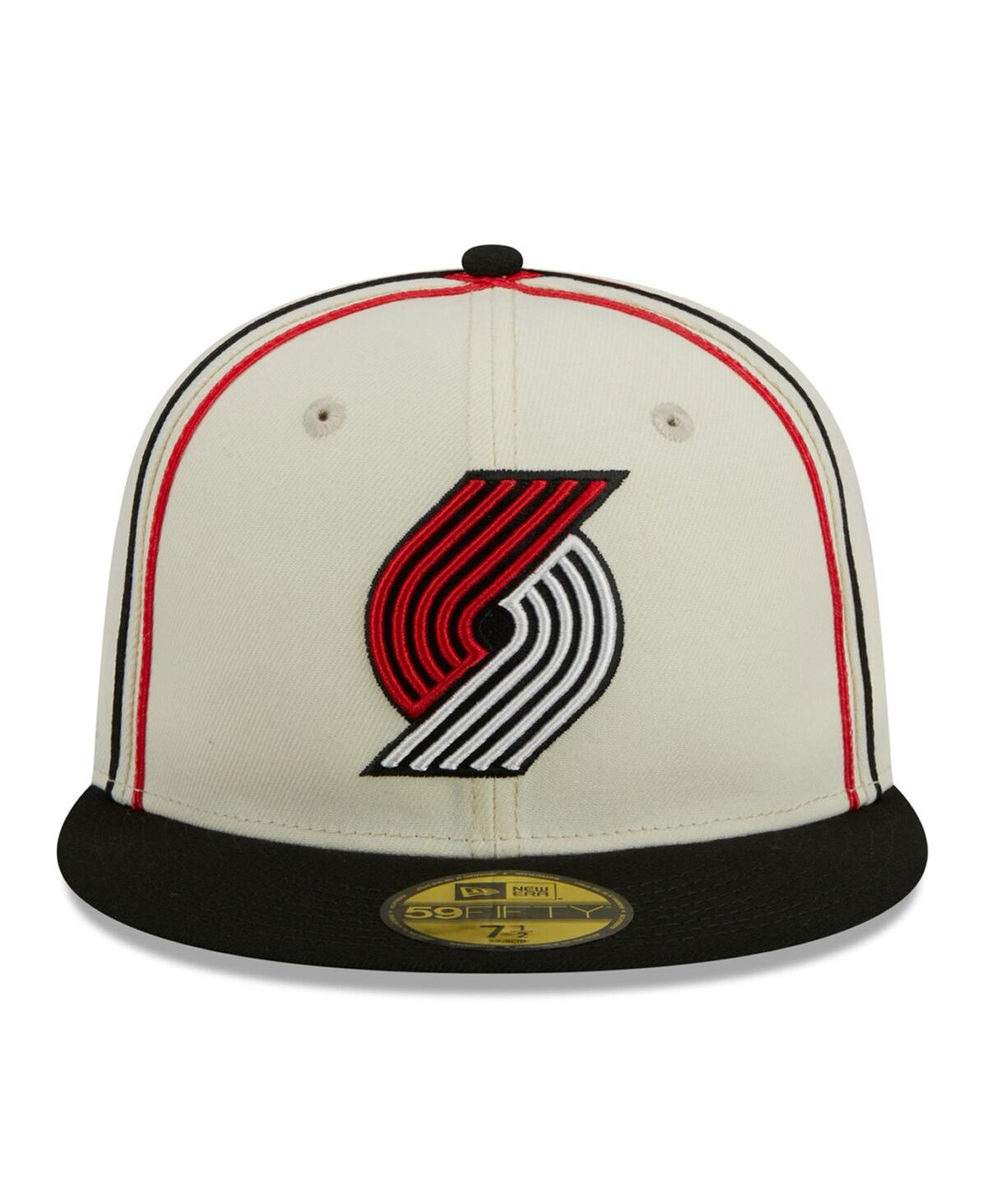 Shop New Era Men's Cream/black Portland Trail Blazers Piping 2-tone 59fifty Fitted Hat In Cream,black