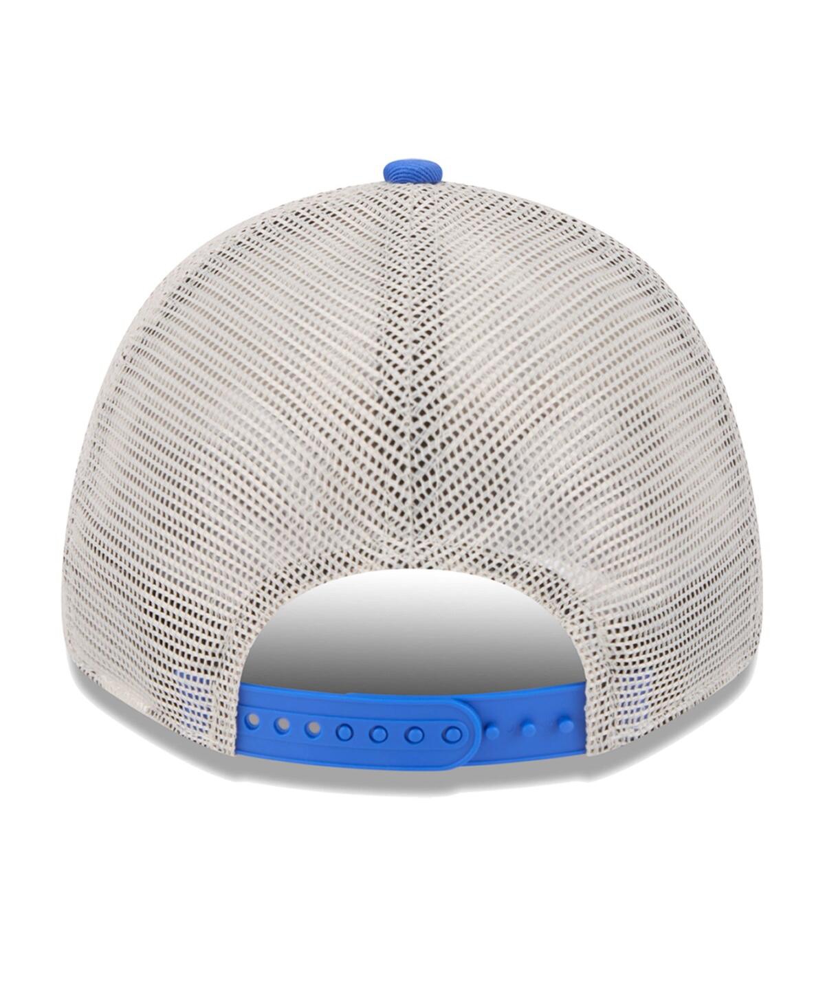 NEW ERA MEN'S KHAKI/BLUE DALLAS MAVERICKS THROWBACK PATCH TRUCKER 9FORTY ADJUSTABLE HAT 
