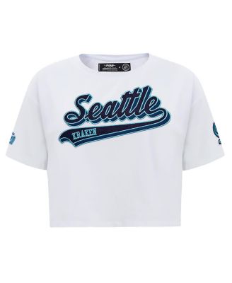 Women's White Seattle Kraken Boxy Script Tail Cropped T-Shirt
